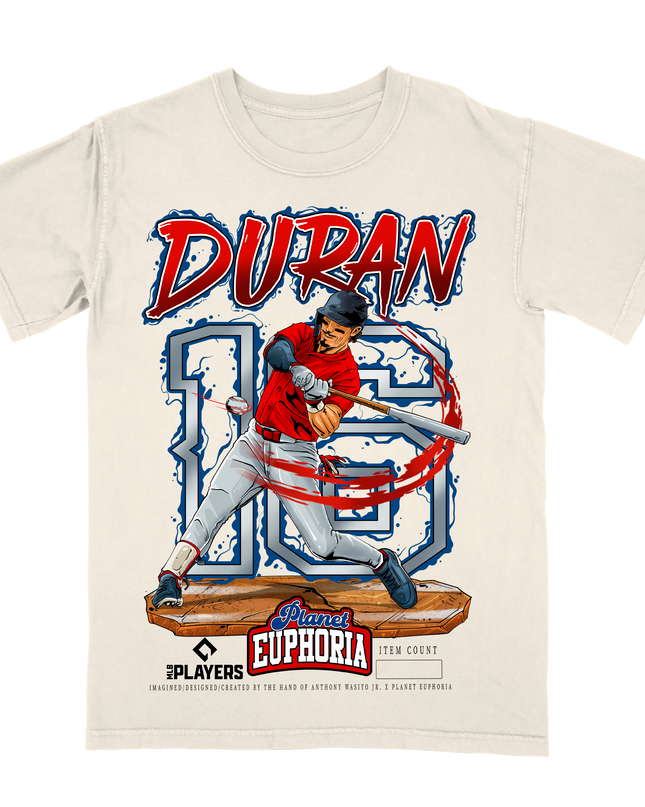 Jarren Duran Boston MLB Player graphic tee V2 by Planet Euphoria in off-white, front view.