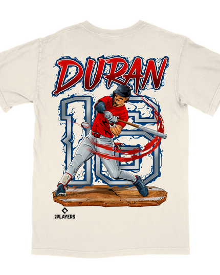 Jarren Duran Boston MLB graphic tee by Planet Euphoria in off-white, back view.