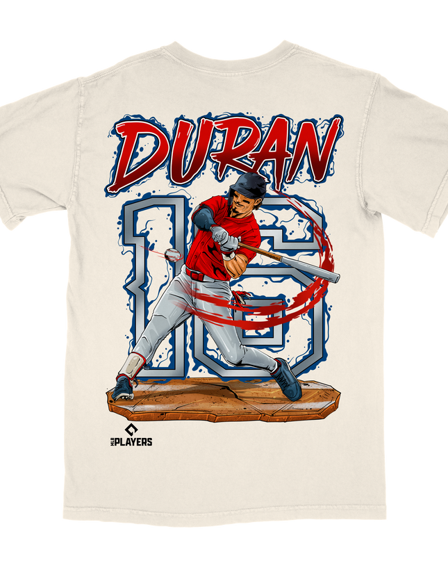 Jarren Duran Boston MLB graphic tee by Planet Euphoria in off-white, back view.