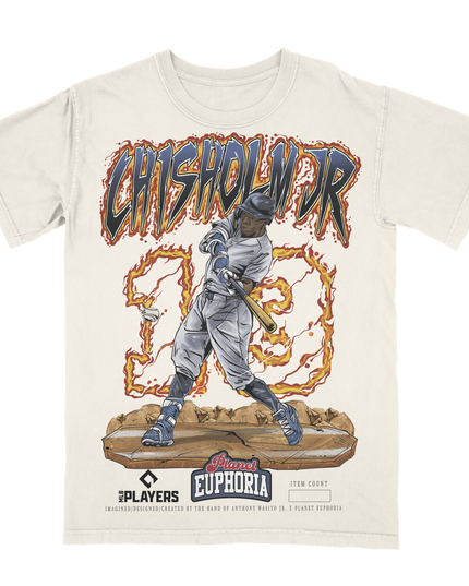 Jazz Chisholm JR #13 Yankees baseball graphic tee by Planet Euphoria in off-white, front view.