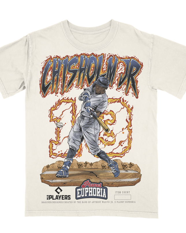 Jazz Chisholm JR #13 Yankees baseball graphic tee by Planet Euphoria in off-white, front view.