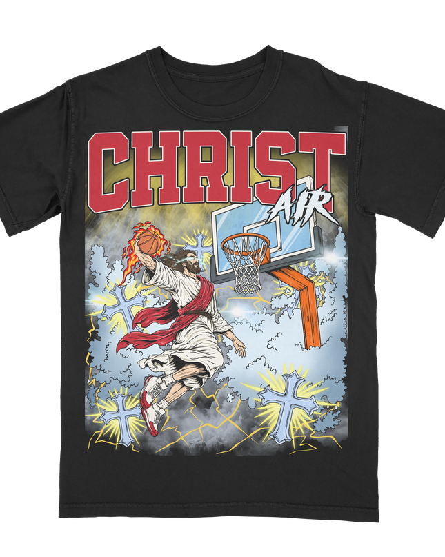 Planet Euphoria Jesus Christ Air basketball graphic tee in black.