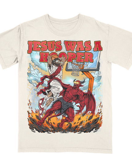 Planet Euphoria Jesus Was a Hooper basketball graphic tee in off-white.