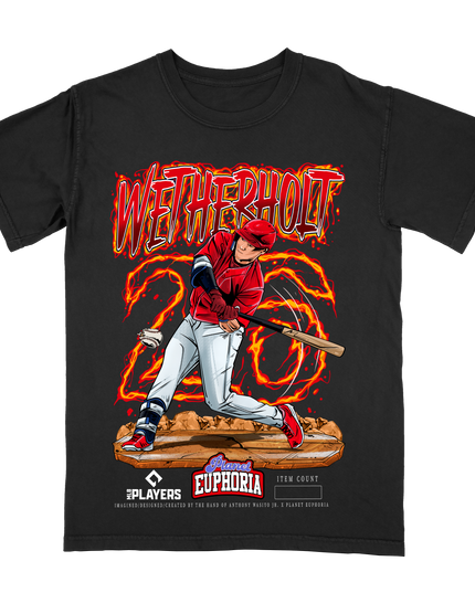 JJ Wetherholt #26 player graphic tee by Planet Euphoria in black, front view.
