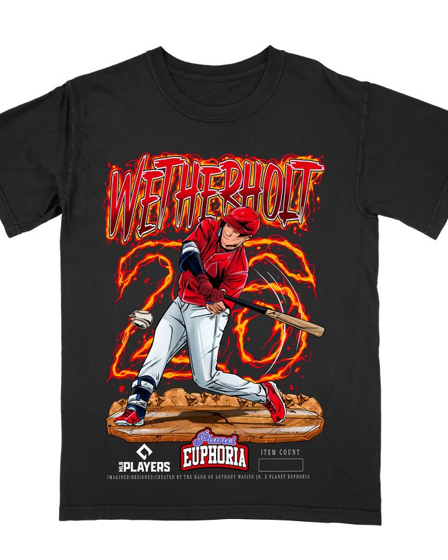 JJ Wetherholt #26 player graphic tee by Planet Euphoria in black, front view.