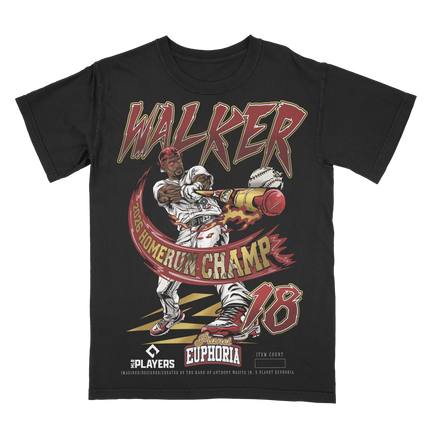 Jordan Walker 'Homerun Derby Champ' hand drawn graphic t-shirt by Planet Euphoria in black, front view.