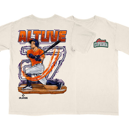 Jose Altuve Houston MLB graphic tee by Planet Euphoria in off-white, front and back view.