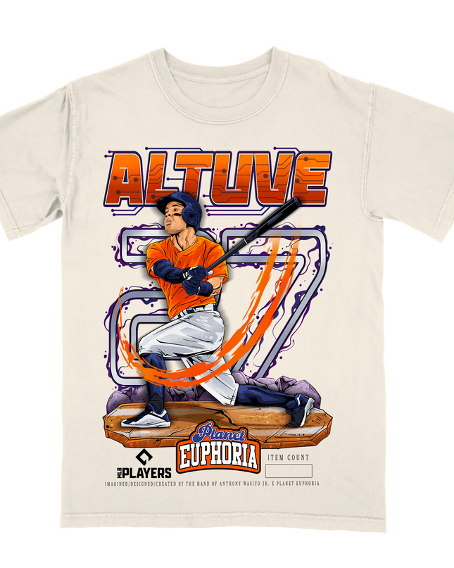 Jose Altuve Astros MLB Player graphic tee by Planet Euphoria in off-white, front view.