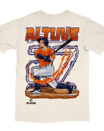 Jose Altuve Houston MLB graphic tee by Planet Euphoria in off-white, back view.
