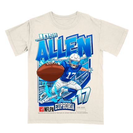 Josh Allen Buffalo #17 frozen graphic tee by Planet Euphoria in off-white, front view.