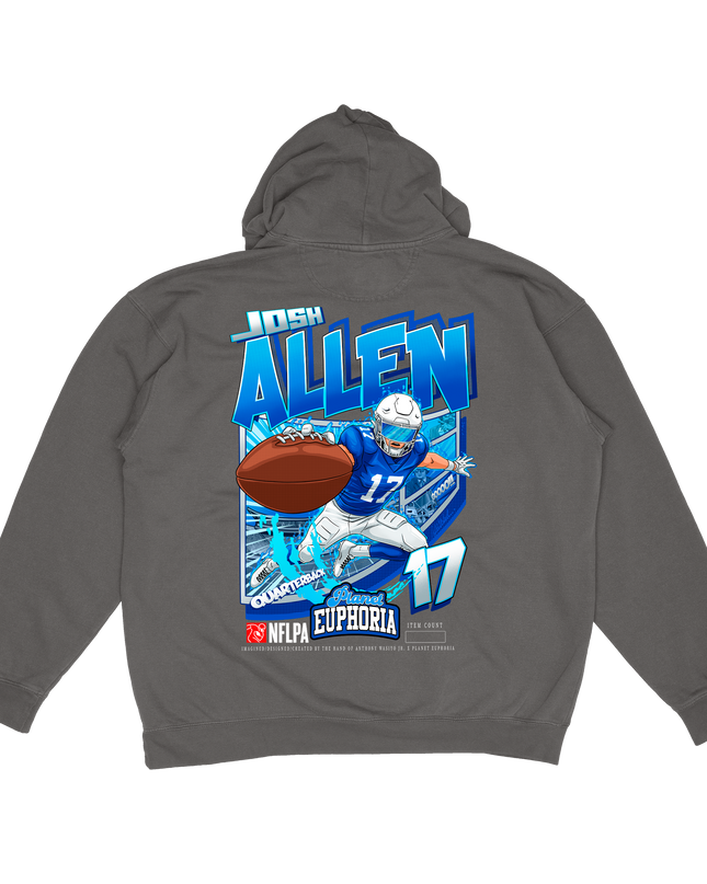 Josh Allen Buffalo football graphic hoodie V4 by Planet Euphoria in gray, back view.