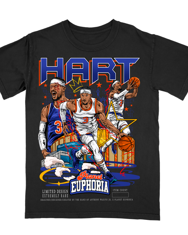 Josh Hart New York basketball graphic t-shirt featuring MSG by Planet Euphoria in black, front view.