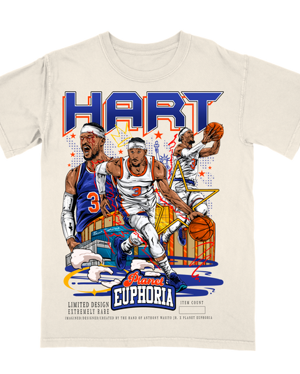 Josh Hart NBA Player graphic tee by Planet Euphoria in off-white, front view.
