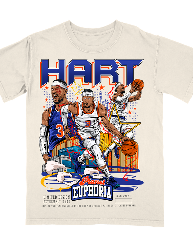 Josh Hart NBA Player graphic tee by Planet Euphoria in off-white, front view.