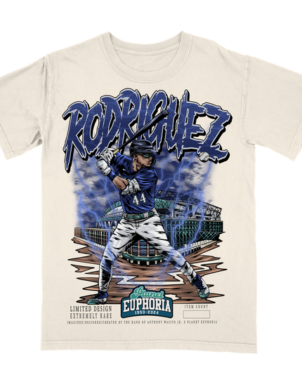 Youth Julio Rodriguez Seattle Mariners graphic t-shirt by Planet Euphoria in off-white, front view.