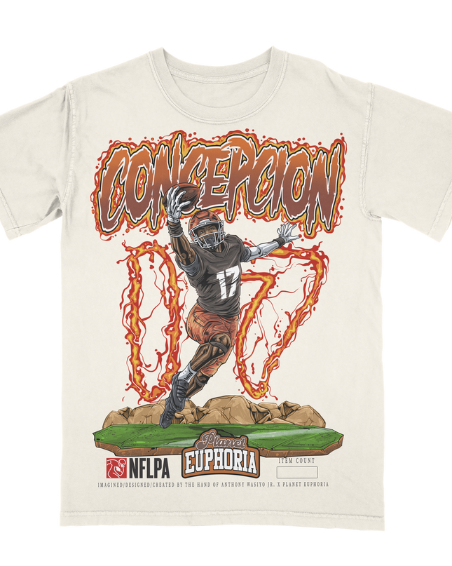Planet Euphoria KC Concepcion football graphic tee in off-white.