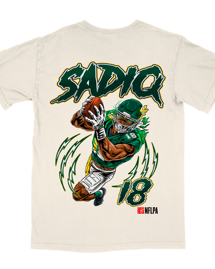 Kenyon Sadiq NFL Player graphic tee by Planet Euphoria in off-white, back view.
