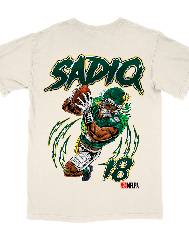 Kenyon Sadiq NFL Player graphic tee by Planet Euphoria in off-white, back view.
