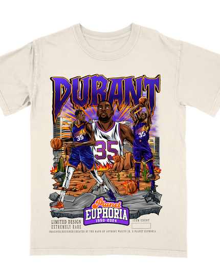 Kevin Durant Phoenix Suns youth sized graphic T-shirt (V2) by Planet Euphoria in black, front view.