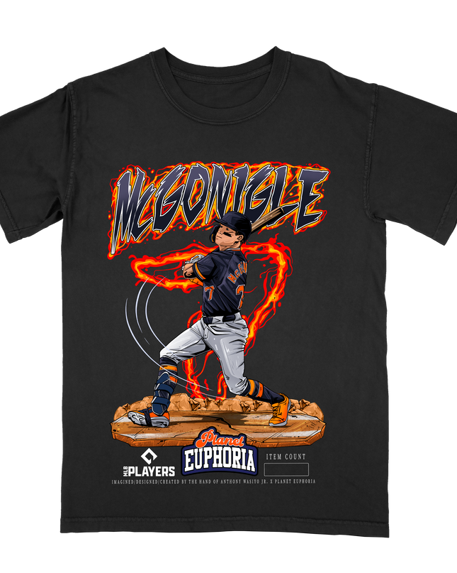 Kevin McGonigle Detroit baseball graphic tee by Planet Euphoria in black, front view.