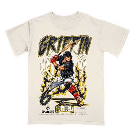 Konnor Griffin baseball graphic tee by Planet Euphoria in off-white, front view.