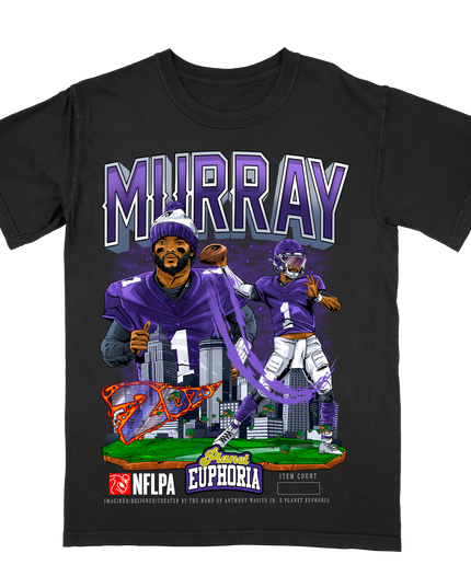 Kyler Murray Minnesota graphic tee V2 by Planet Euphoria in black, front view.