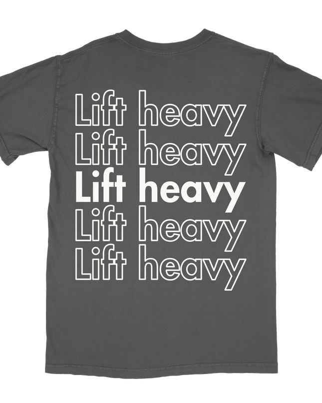 Lift Heavy Printed 5 times t-shirt by Planet Euphoria in black, front view.