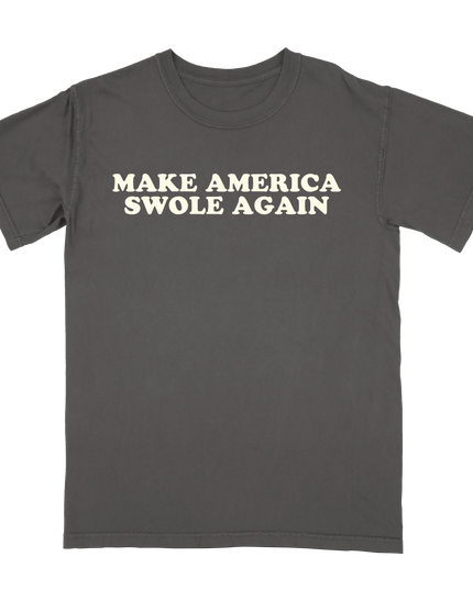 Make America Swole Again Print t-shirt by Planet Euphoria in charcoal, front view.