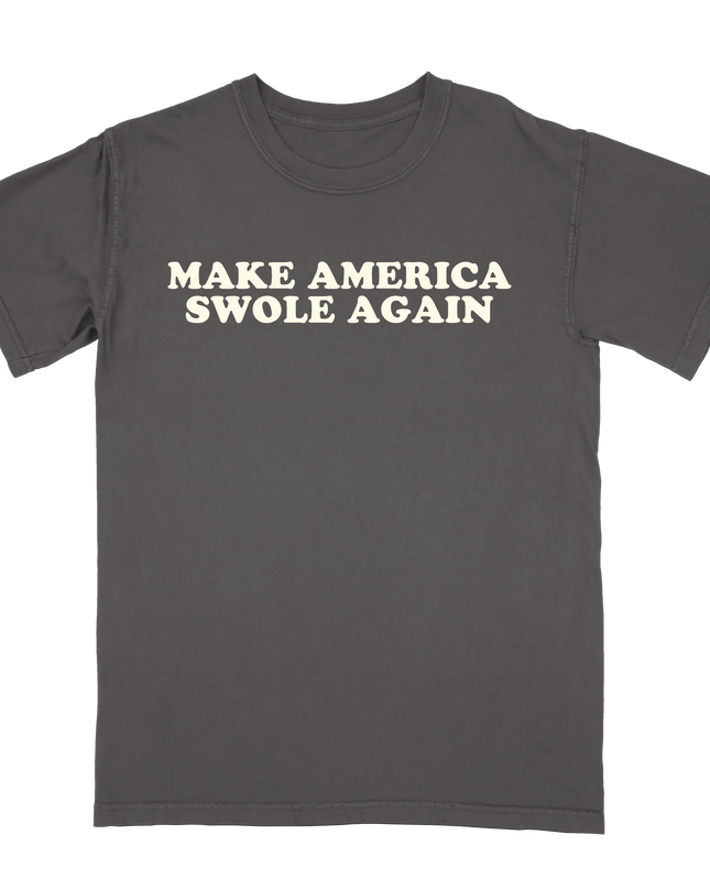 Make America Swole Again Print t-shirt by Planet Euphoria in charcoal, front view.