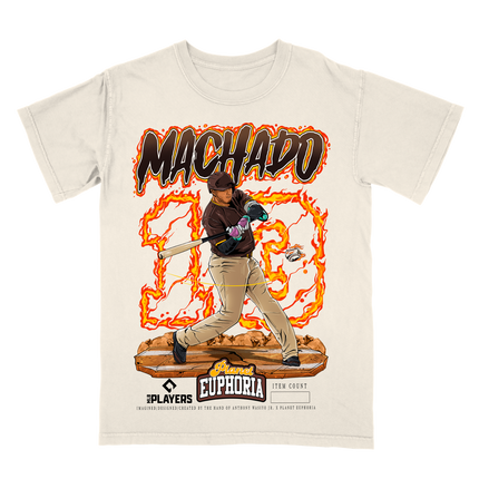 Manny Machado San Diego graphic tee by Planet Euphoria in off-white, front view.