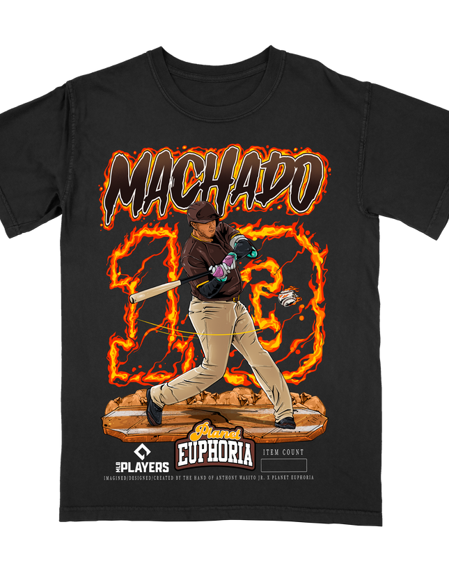 Manny Machado San Diego graphic tee by Planet Euphoria in black, front view.