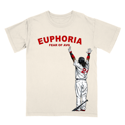 Manny Ramirez Boston 'Fear of Average'  home-run pose graphic T-shirt by Planet Euphoria in off-white, front view.