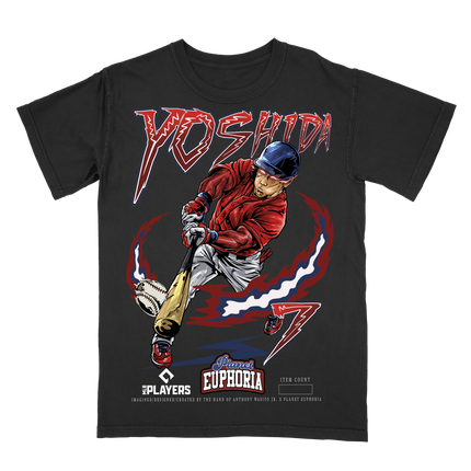 Masataka Yoshida Boston MLBPA graphic t-shrt by Planet Euphoria in black, front view.