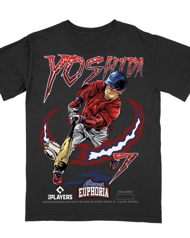Masataka Yoshida Boston MLBPA graphic t-shrt by Planet Euphoria in black, front view.