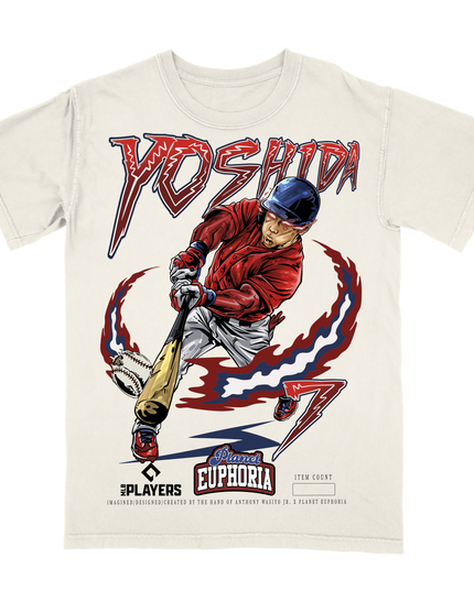 Masataka Yoshida Boston Red Sox MLBPA graphic t-shrt by Planet Euphoria in black, front view.