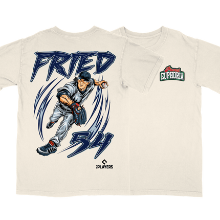 Max Fried baseball graphic tee by Planet Euphoria in white, front and back view.