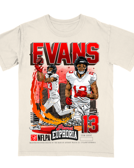 Mike Evans Tampa Bay NFL Player graphic tee V2 by Planet Euphoria in off-white, front view.