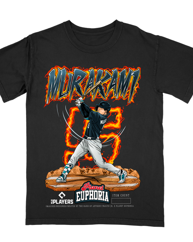 Munetaka Murakami Chicago White Sox #15 baseball graphic t-shirt by Planet Euphoria in black, front view.
