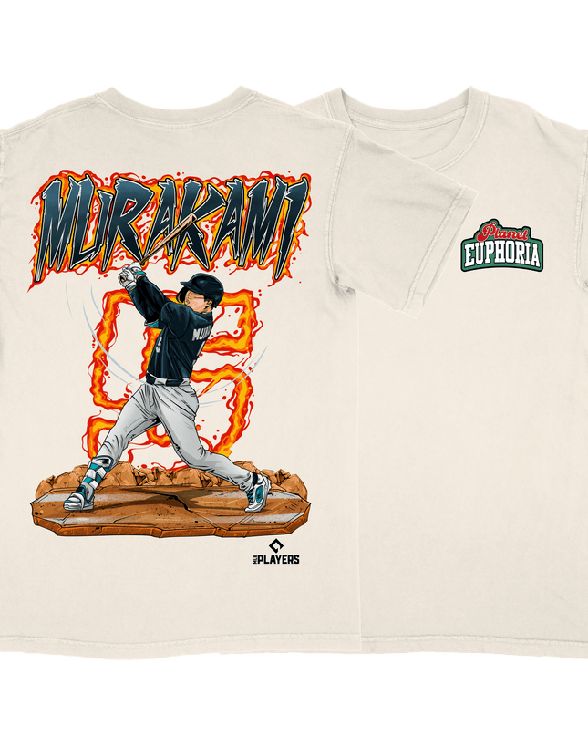 Munetaka Murakami Chicago White Sox baseball graphic t-shirt from Planet Euphoria in off-white, front and back view