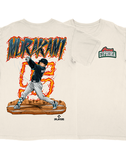 Munetaka Murakami Chicago White Sox baseball graphic t-shirt from Planet Euphoria, off-white shirt, front and back view