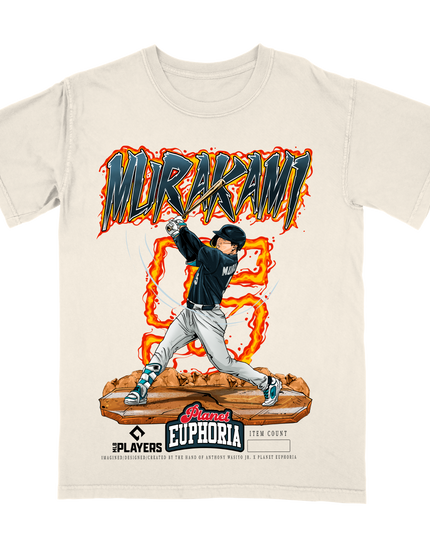 Munetaka Murakami baseball graphic tee V2 by Planet Euphoria in off-white, front view.
