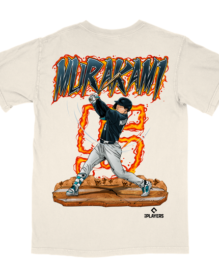 Munetaka Murakami baseball graphic tee V2 by Planet Euphoria in off-white,  back view.