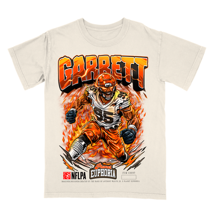 Myles Garrett Cleveland Browns graphic tee V2 by Planet Euphoria in off-white, front view.