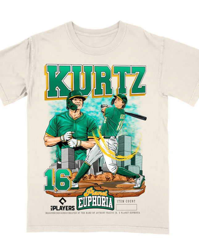 Nick Kurtz MLB Player graphic tee by Planet Euphoria in off-white, front view.
