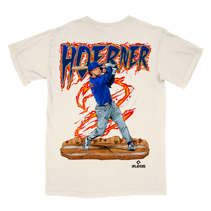 Nico Hoerner Chicago Cubs #2 graphic tee by Planet Euphoria in off-white, back view.