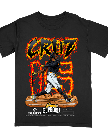 Oneil Cruz Pirates #15 graphic tee by Planet Euphoria in black, front view.