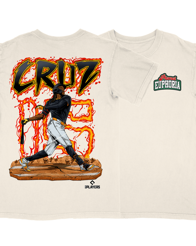 Oneil Cruz Pittsburgh Pirates #15 graphic tee by Planet Euphoria in off-white, front and back view.