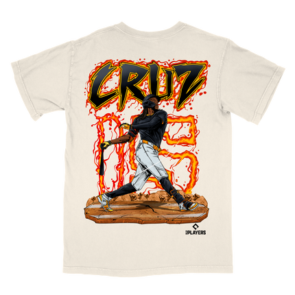 Oneil Cruz Pirates baseball graphic tee by Planet Euphoria in off-white, back view.