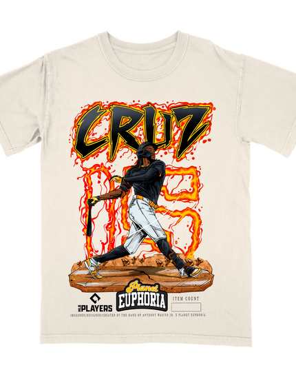 Oneil Cruz Pittsburgh #15 graphic tee by Planet Euphoria in off-white, front view.