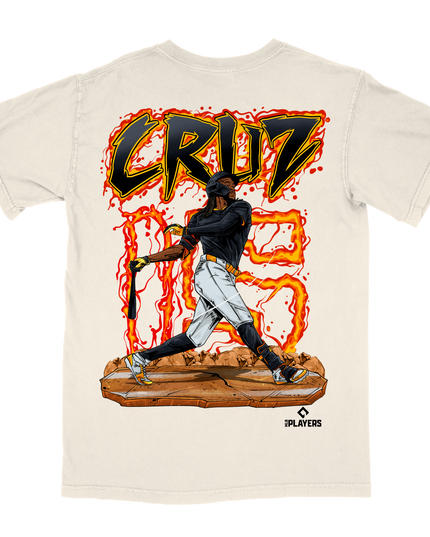 Oneil Cruz Pirates baseball graphic tee by Planet Euphoria in off-white, back view.